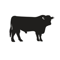 A strong black bull silhouette stands tall, isolated on, embodying power and resilience in its simple yet striking form