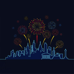 Festive Fireworks Display Over City Skyline A Night of Celebration and Joy