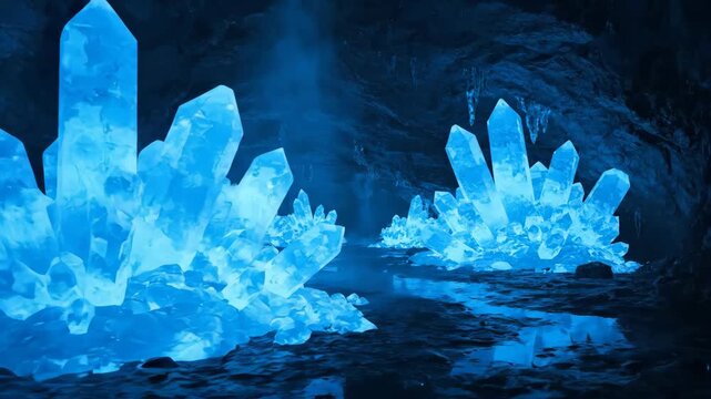Blue Crystals in Cave - Fantasy Mineral Formation