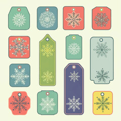 Set of flat vector icons for holiday gifts with snowflakes, seasonal celebrations, christmas