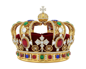 Ornate golden imperial headpiece showcases abundant precious stones and velvet lining against a dark backdrop