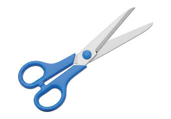 Opened pair of blue handled cutting instrument isolated against a black background