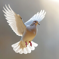 Isolated Dove in Flight with Wings Spread Wide