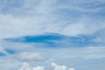 Clear blue sky behind white clouds