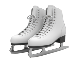 Pair of white figure skates rendered against a solid dark background