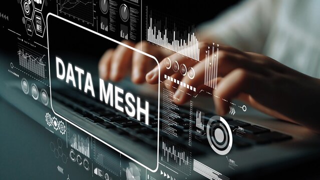 Modern Technology Concept with Data Mesh Theme for Digital Transformation and Innovation in Business Operations. Asymptotic smart data analytic.