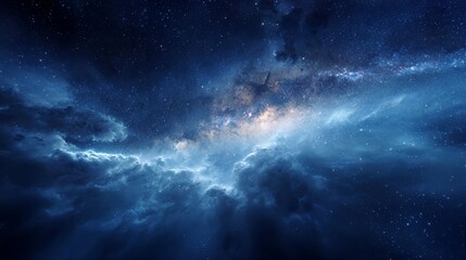 Obraz premium Celestial Nebula: Starlit Galaxy Clouds in Deep Blue Space