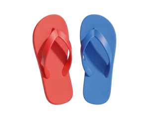 Pair of contrasting colored rubber footwear displayed against a dark background