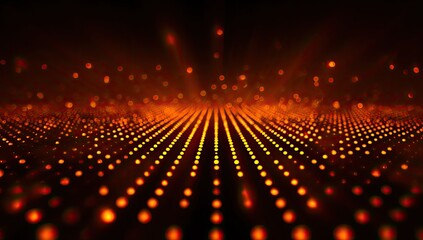 Glowing orange-red dots create an abstract digital landscape with radiating lines