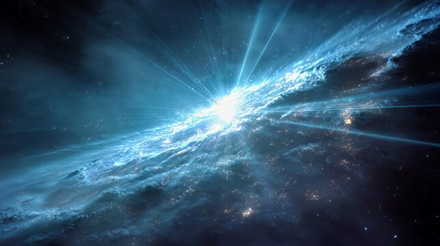 Celestial Radiance: Nebula Burst with Starlight Streams in Deep Space