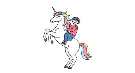 Enchanting unicorn illustration with a young boy, evoking fantasy and imagination in childhood