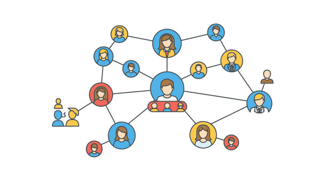 Visualization of social connections and hierarchical networking structure displayed with digital