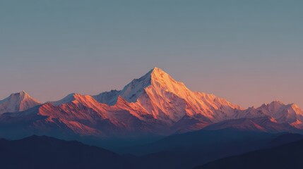 Majestic holographic mountain range glowing in surreal neon iridescent tones with golden hour lighting perfect for eco tourism outdoor adventure branding and travel destination marketing concepts