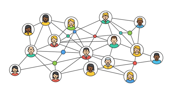 Networked avatars illustrating global connections and interconnected relationships representation