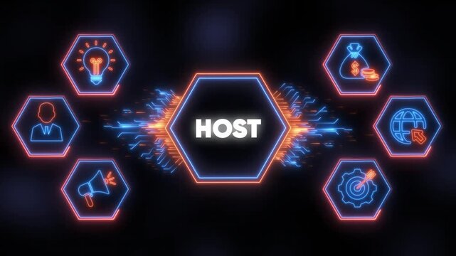 HOST digital network connection concept with server icons HOST - Powered by Adobe