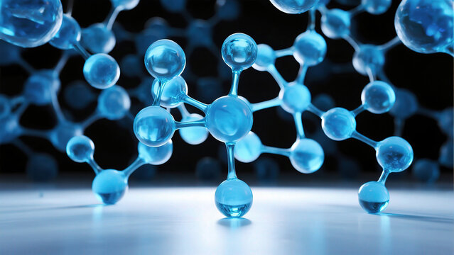 Blue molecular structure on reflective surface