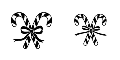 Crossed Candy Canes Silhouette with Ribbon on Transparent Background for Christmas and Holiday Designs.svg