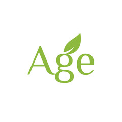 Age word with green leaf isolated on is a symbol of growth, renewal, and longevity, representing the natural process of getting older