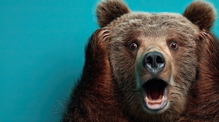 Obraz premium Bear face. Open mouth. Surprise, shock, paws on head on a solid colored background. Space for text.