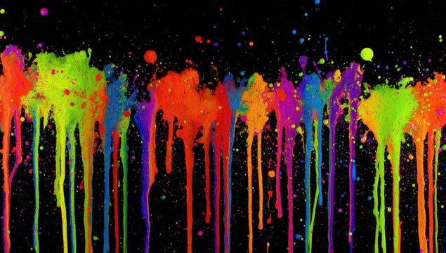 Vibrant paint drips and splatters on black background (1)