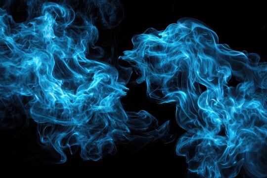 Abstract swirling blue smoke on black background (1)