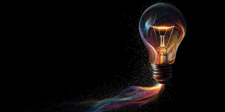 Illuminated light bulb with vibrant energy trails