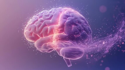 Abstract glowing human brain with digital particles and energy, symbolizing artificial intelligence, thought, and neuroscience 4k video - Powered by Adobe