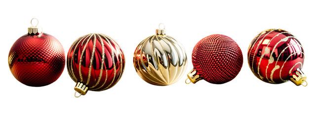 A row of various New Year's toys on a white backgroun