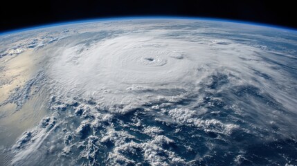Majestic View of a Powerful Hurricane Forming Over the Ocean with Whirling Clouds and Calm Blue Atmosphere in the Background