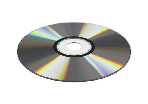 Optical storage disc reflects rainbow spectrum against a dark background