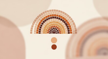 Abstract rainbow design composed of geometric squares and circles evoking warmth and modern style.