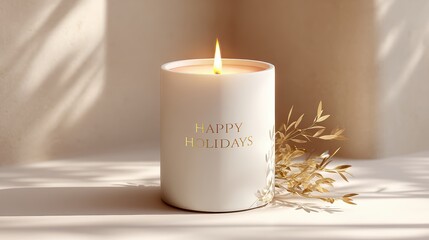 Festive candle with 'Happy Holidays' message, perfect for seasonal celebrations