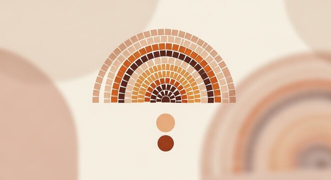 Abstract rainbow design composed of geometric squares and circles evoking warmth and modern style.