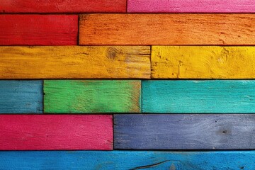 Colorful wooden planks in a vibrant rainbow pattern