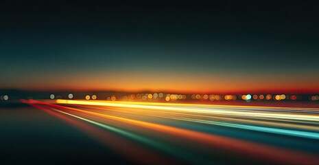 Blurred night road with city lights