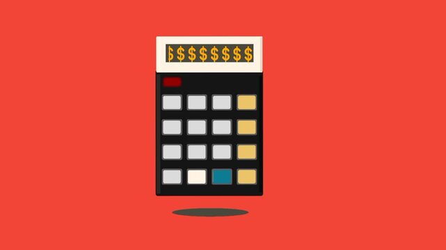 Animated calculator with dollar icon sliding horizontally. Dynamic finance theme motion illustration.
