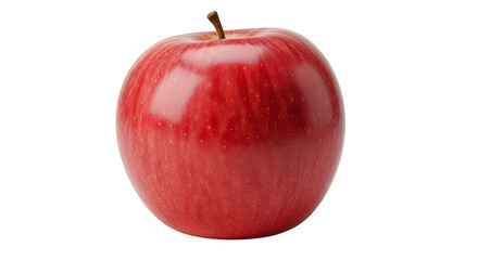 A vibrant red apple with a glossy skin is featured prominently against a stark black background