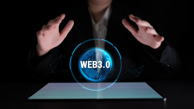 The global impact of the Web 3.0 next generation internet. A futuristic concept of a worldwide decentralized network and digital transformation. Motif