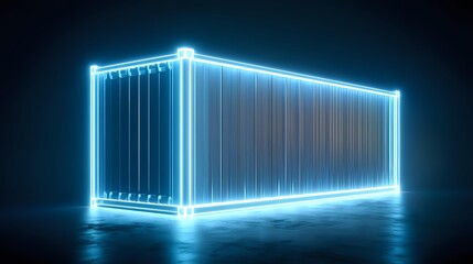 Neon glowing shipping container modern cargo transport design for logistics and global trade visualization