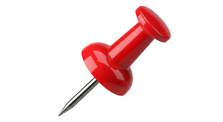A vivid red pushpin stands angled against a stark black backdrop in an eye-catching still life.