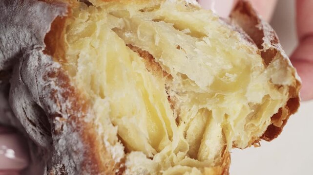Baker's break a loaf of bread with your hands a sweet bun. Baker checks the quality of freshly baked bread according to technology. High quality 4k footage