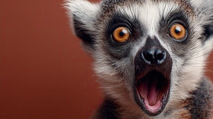 Obraz premium Lemur face. Open mouth. Surprise, shock, paws on head on a solid colored background. Space for text.
