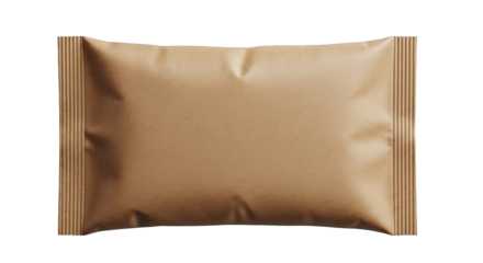 An isolated brown paper pouch displays a minimalist aesthetic against a dark background.