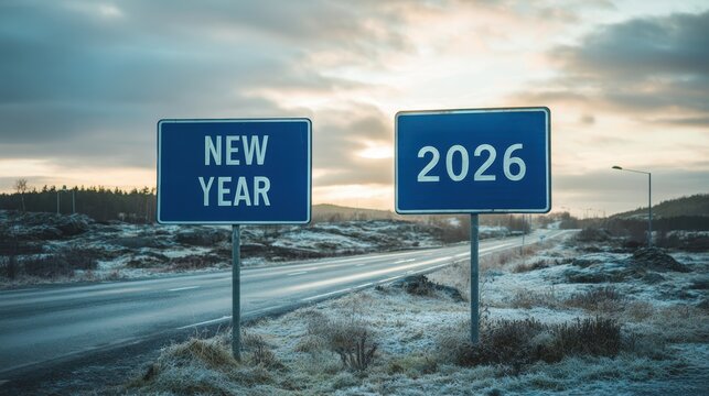 New Year 2026 sign on a road, concept of future and new beginnings