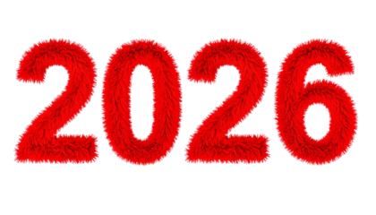 red fur inscription 2026 isolated on transparent background, png