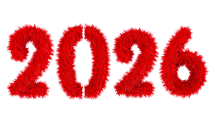 red fur inscription 2026 isolated on transparent background, png