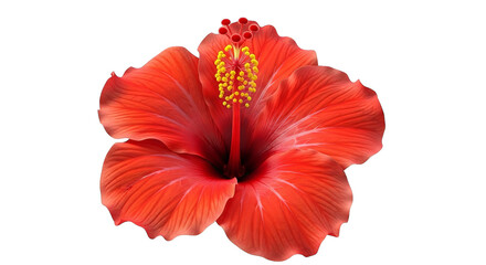 Detailed close-up of a vibrant red hibiscus flower with yellow stamen against a black background.