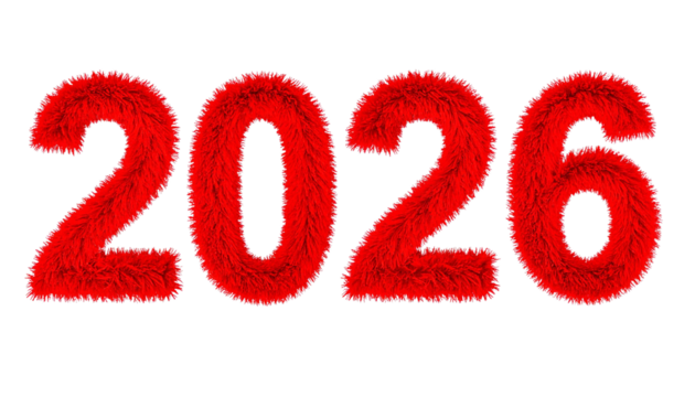 red fur inscription 2026 isolated on transparent background, png