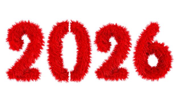 red fur inscription 2026 isolated on transparent background, png - Powered by Adobe