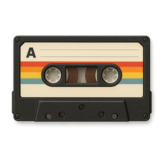 Obraz premium Retro analog audio cassette tape with rainbow stripes to record and listen to music.